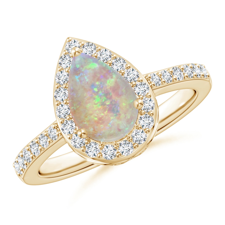 9x6mm AAAA Pear Opal Ring with Diamond Halo in Yellow Gold 