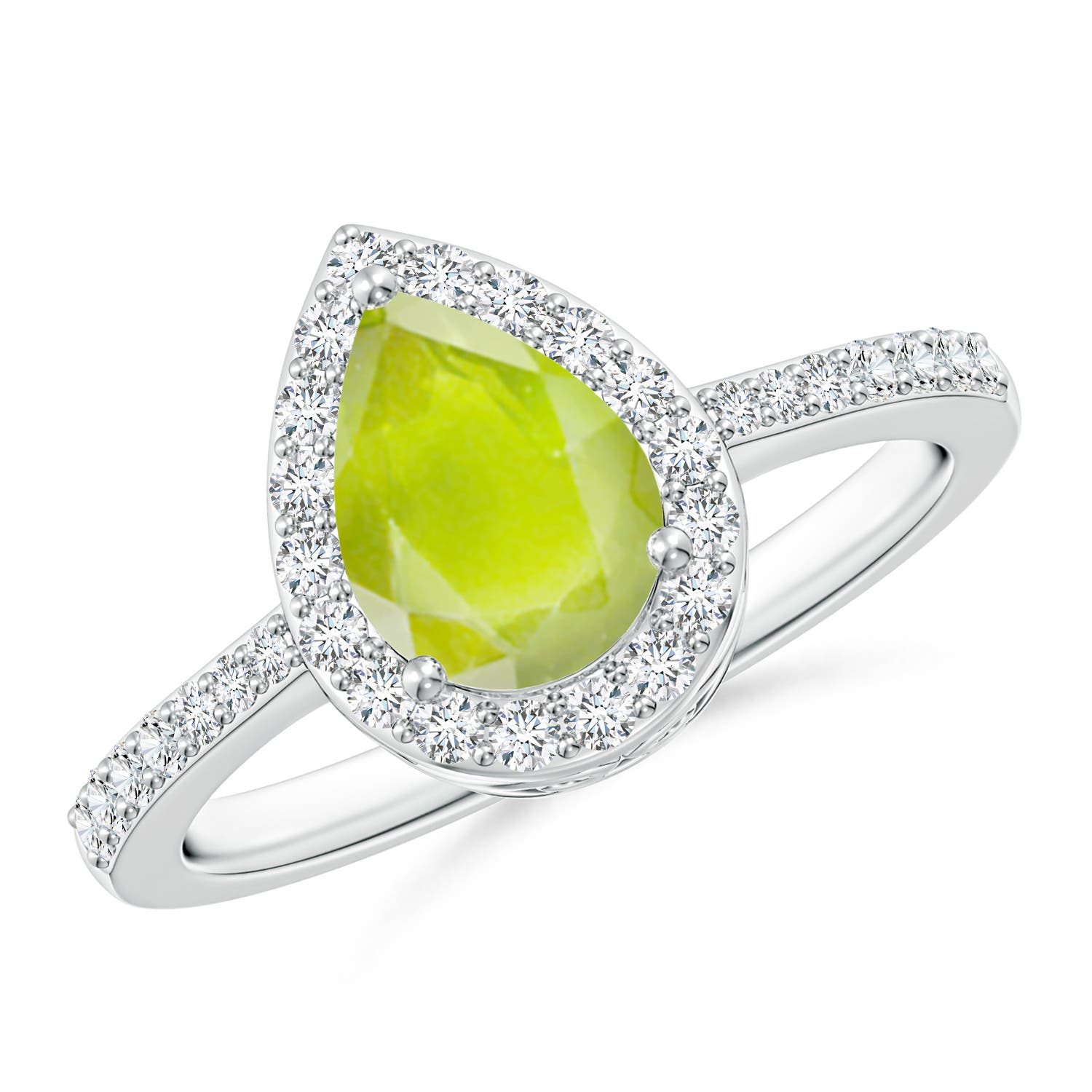 8x6mm A Pear Peridot Ring with Diamond Halo in P950 Platinum