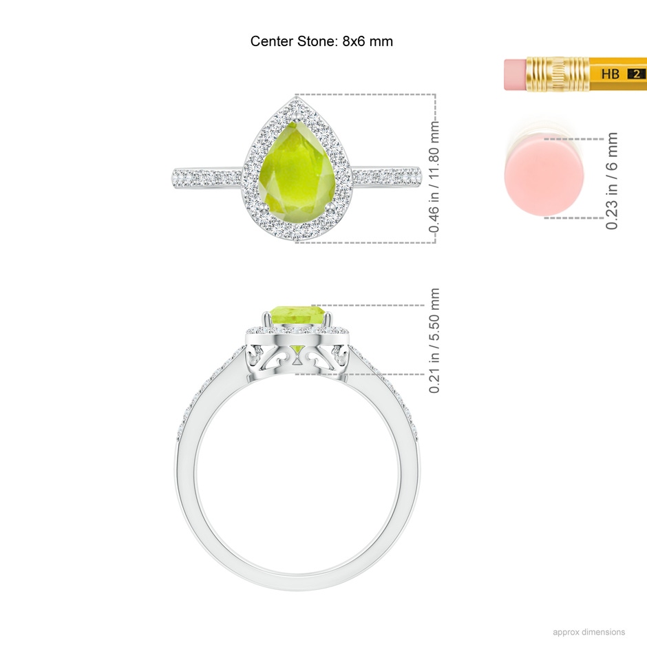 8x6mm A Pear Peridot Ring with Diamond Halo in P950 Platinum ruler