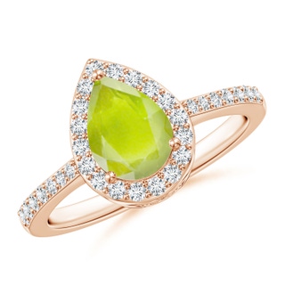 8x6mm A Pear Peridot Ring with Diamond Halo in Rose Gold