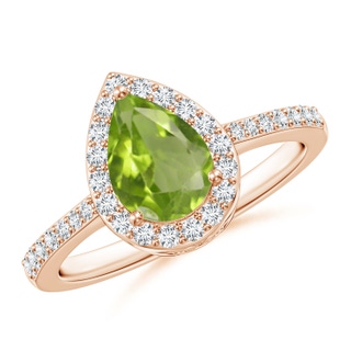 8x6mm AA Pear Peridot Ring with Diamond Halo in Rose Gold