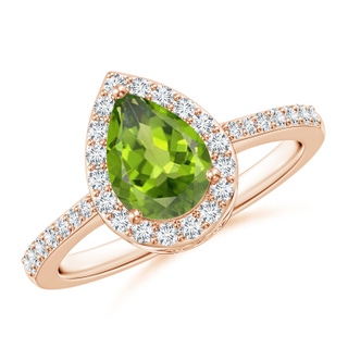 8x6mm AAA Pear Peridot Ring with Diamond Halo in Rose Gold