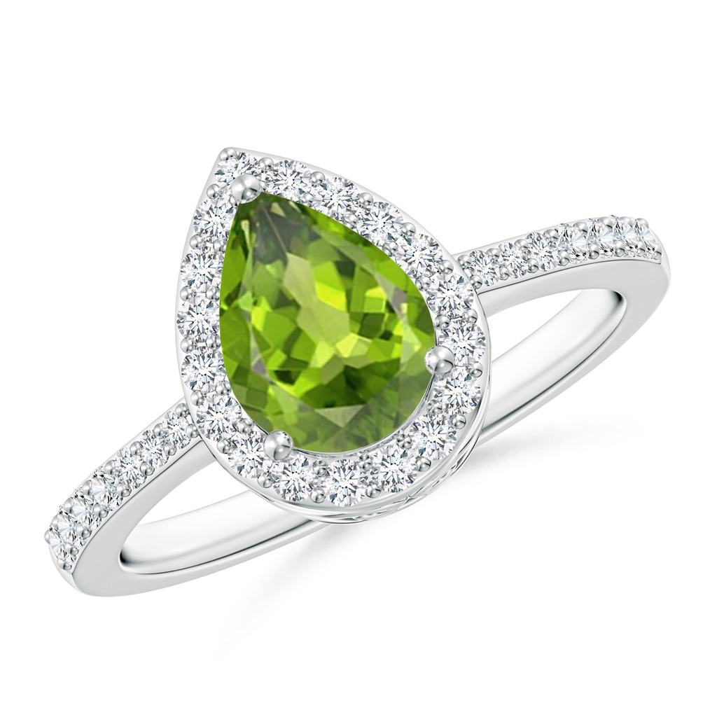 8x6mm AAA Pear Peridot Ring with Diamond Halo in White Gold