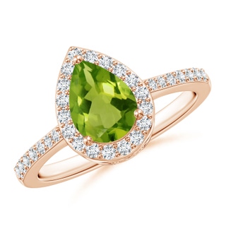 8x6mm AAAA Pear Peridot Ring with Diamond Halo in Rose Gold