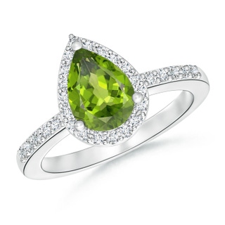 9x6mm AAA Pear Peridot Ring with Diamond Halo in 9K White Gold