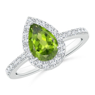 9x6mm AAA Pear Peridot Ring with Diamond Halo in White Gold