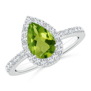 9x6mm AAAA Pear Peridot Ring with Diamond Halo in P950 Platinum