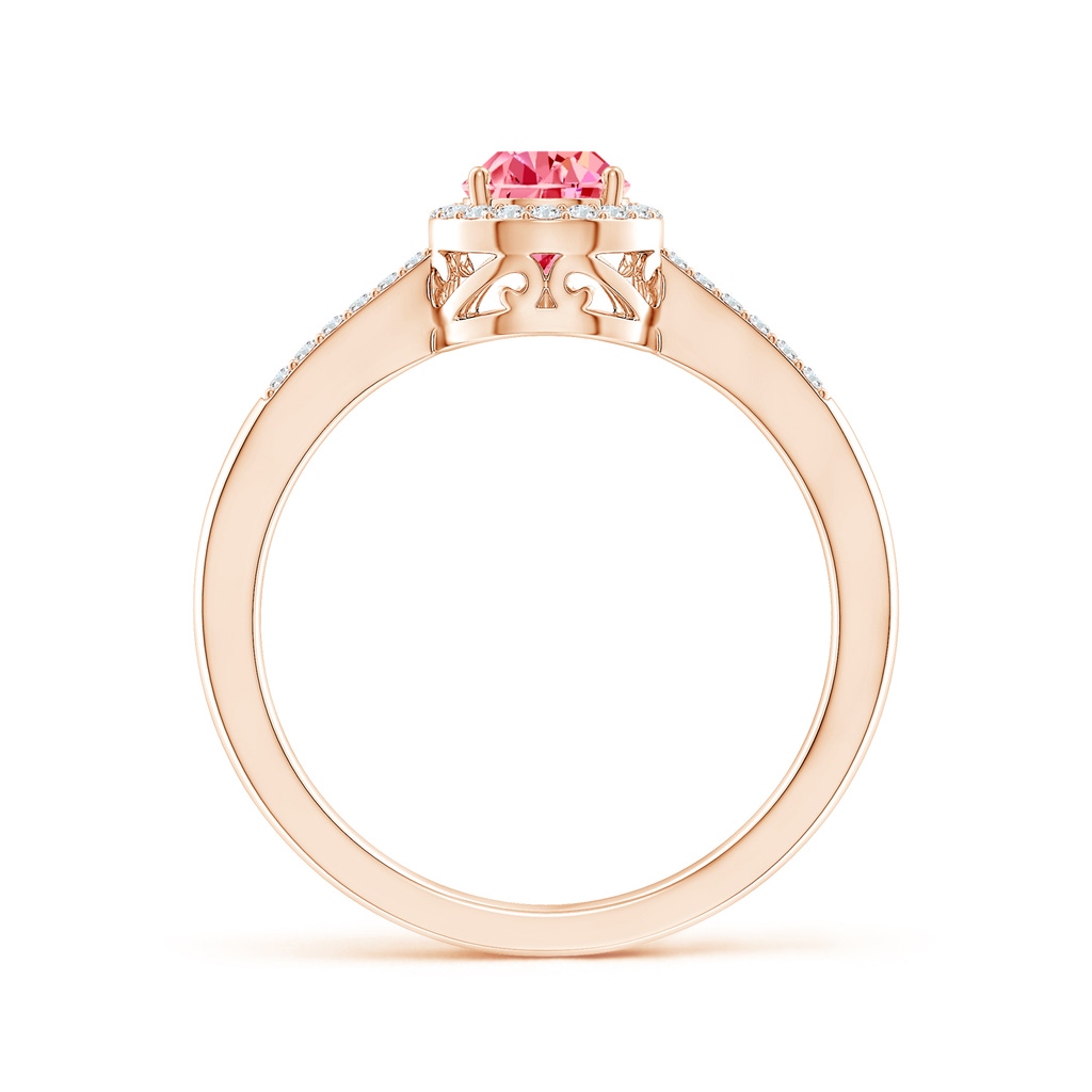 7x5mm AAAA Pear Fancy Intense Pink Diamond Ring with Halo in Rose Gold - side 199