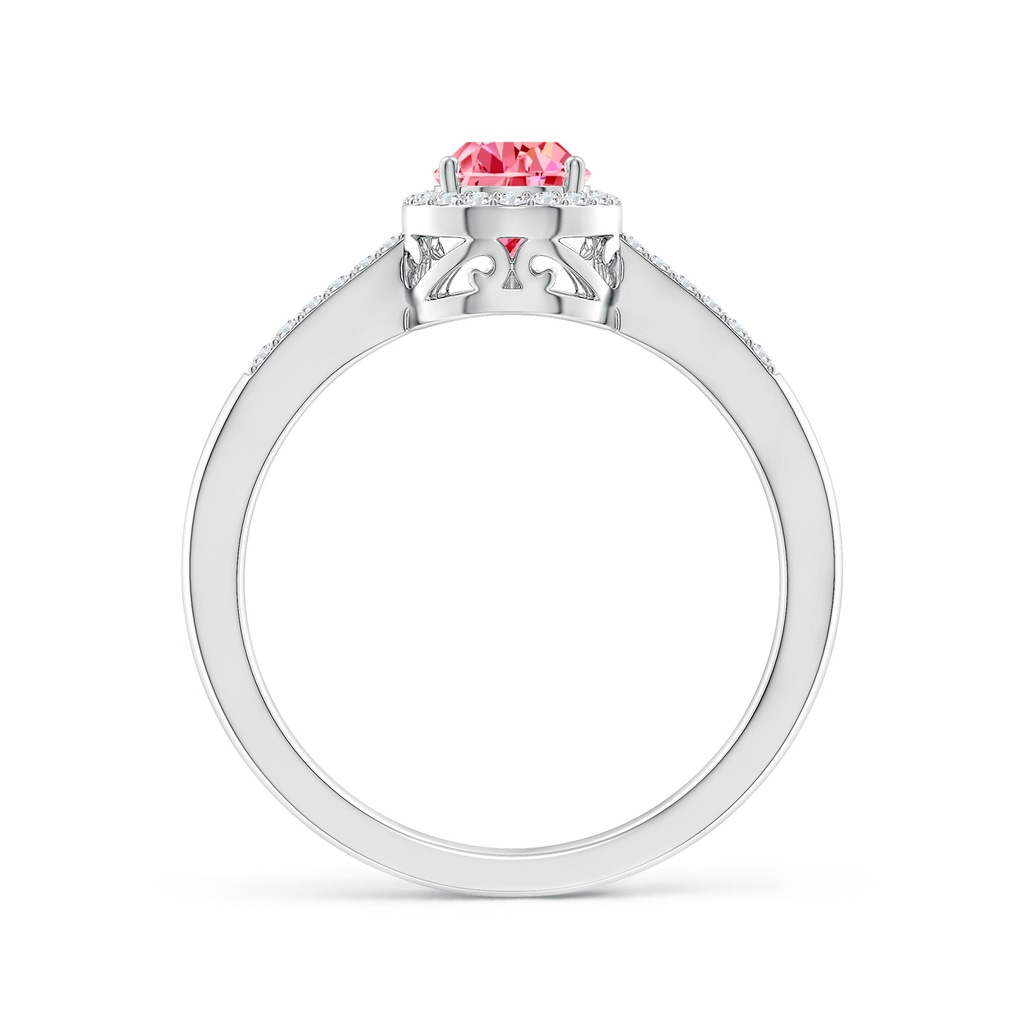 7x5mm AAAA Pear Fancy Intense Pink Diamond Ring with Halo in White Gold - side 199