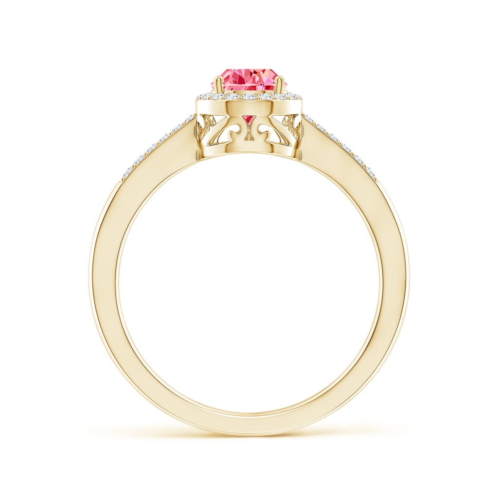 7x5mm AAAA Pear Fancy Intense Pink Diamond Ring with Halo in Yellow Gold - side 199