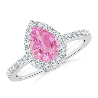 8x6mm A Pear Pink Sapphire Ring with Diamond Halo in P950 Platinum