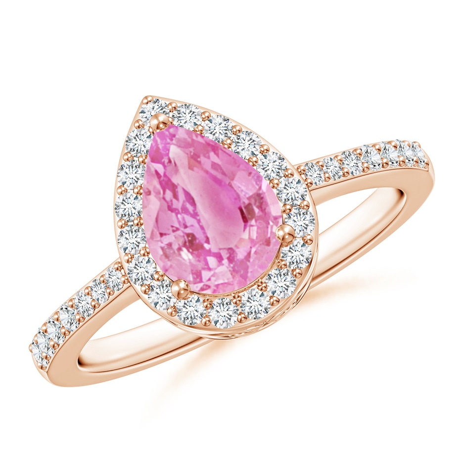 8x6mm A Pear Pink Sapphire Ring with Diamond Halo in Rose Gold 