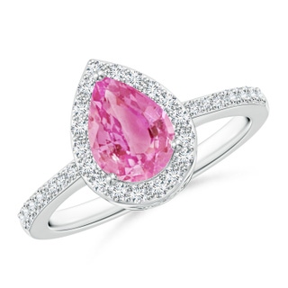 8x6mm AA Pear Pink Sapphire Ring with Diamond Halo in P950 Platinum