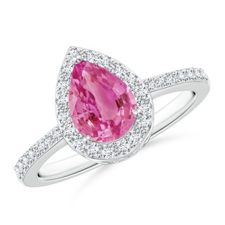 8x6mm AAA Pear Pink Sapphire Ring with Diamond Halo in P950 Platinum