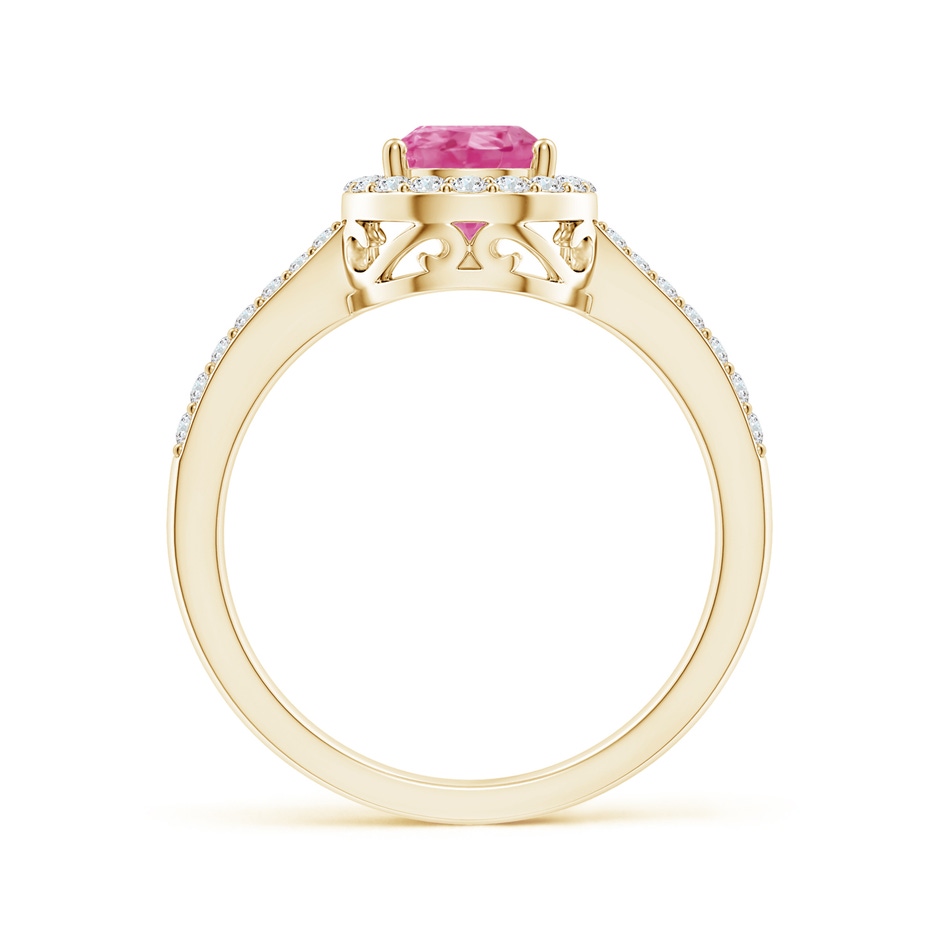 8x6mm AAA Pear Pink Sapphire Ring with Diamond Halo in Yellow Gold side-1