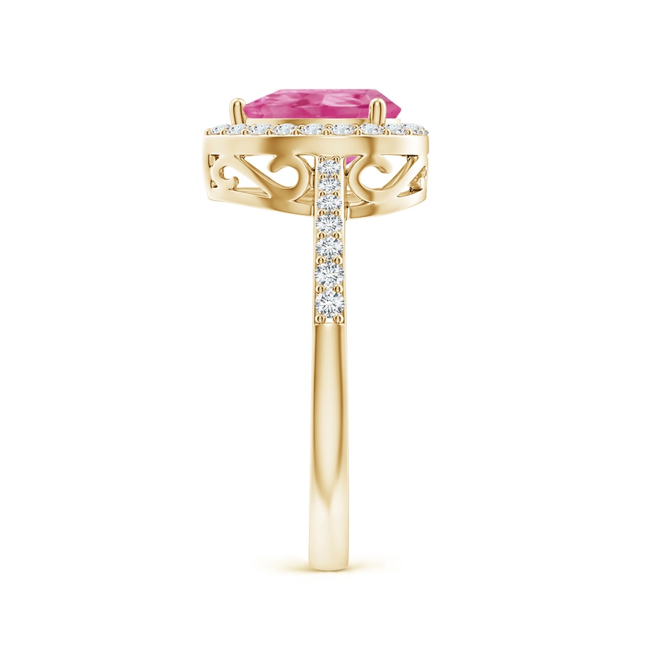 8x6mm AAA Pear Pink Sapphire Ring with Diamond Halo in Yellow Gold side-2