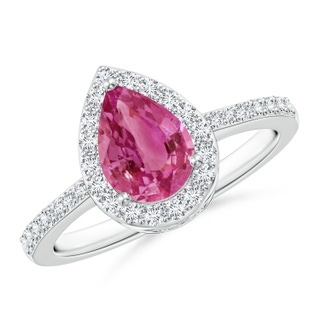 8x6mm AAAA Pear Pink Sapphire Ring with Diamond Halo in P950 Platinum