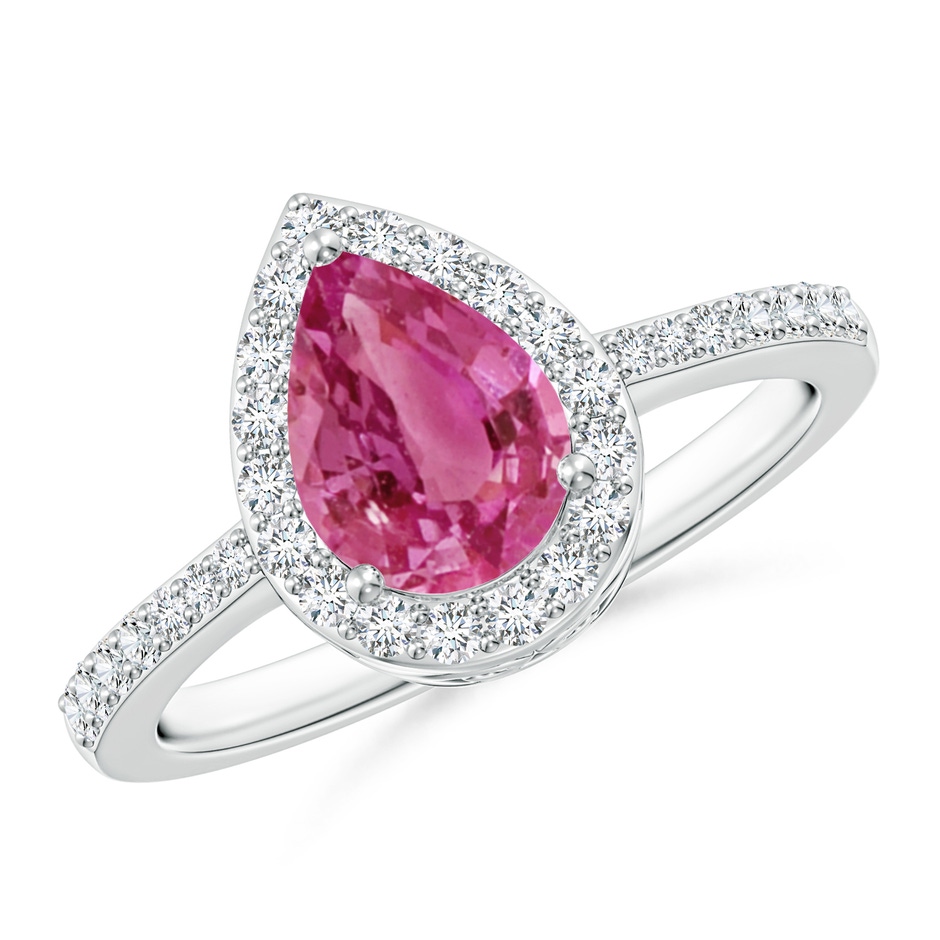 8x6mm AAAA Pear Pink Sapphire Ring with Diamond Halo in P950 Platinum 