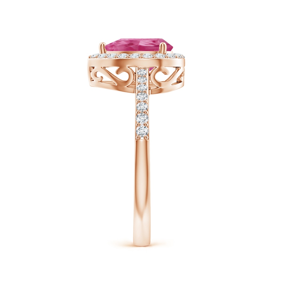 8x6mm AAAA Pear Pink Sapphire Ring with Diamond Halo in Rose Gold side-2