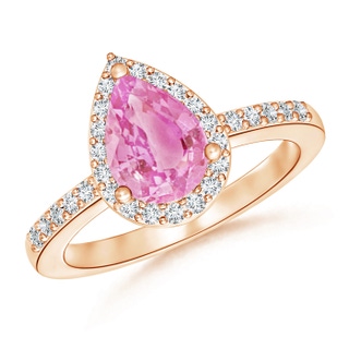 9x6mm A Pear Pink Sapphire Ring with Diamond Halo in 9K Rose Gold