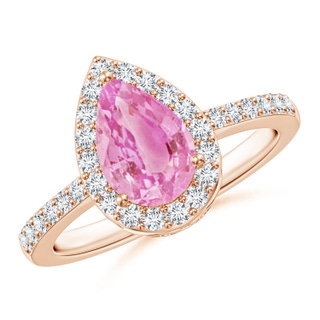 9x6mm A Pear Pink Sapphire Ring with Diamond Halo in Rose Gold