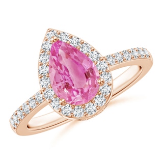 9x6mm AA Pear Pink Sapphire Ring with Diamond Halo in Rose Gold