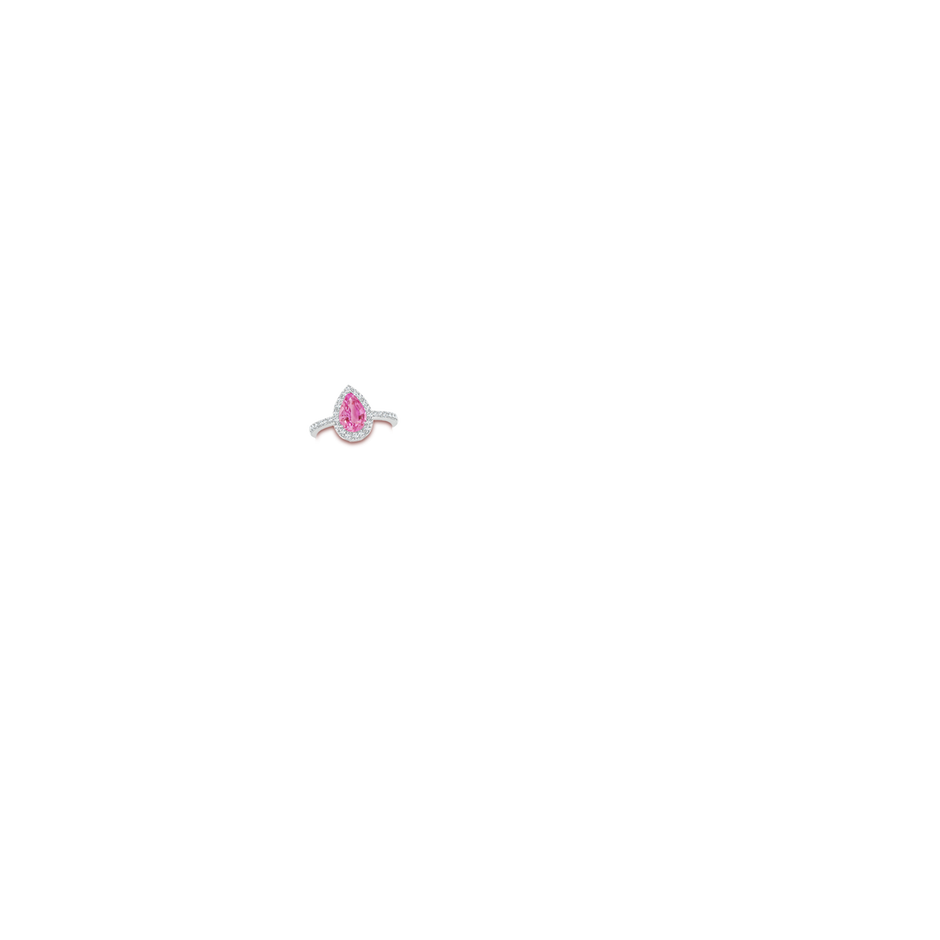 9x6mm AA Pear Pink Sapphire Ring with Diamond Halo in White Gold body-hand