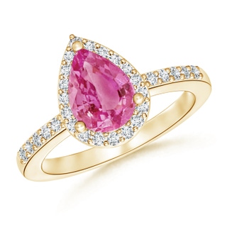 9x6mm AAA Pear Pink Sapphire Ring with Diamond Halo in 9K Yellow Gold