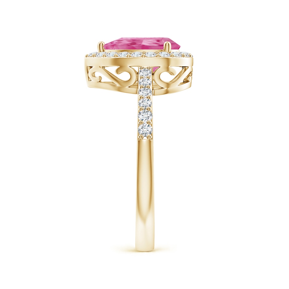 9x6mm AAA Pear Pink Sapphire Ring with Diamond Halo in Yellow Gold side-2