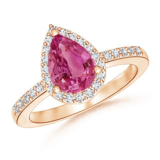 9x6mm AAAA Pear Pink Sapphire Ring with Diamond Halo in 9K Rose Gold