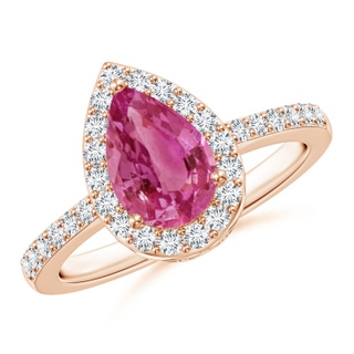 9x6mm AAAA Pear Pink Sapphire Ring with Diamond Halo in Rose Gold