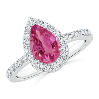 9x6mm AAAA Pear Pink Sapphire Ring with Diamond Halo in White Gold