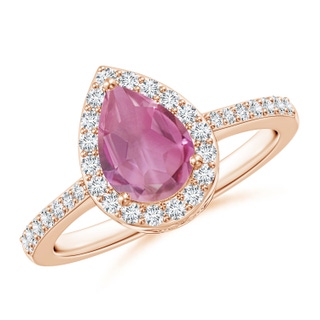8x6mm AA Pear Pink Tourmaline Ring with Diamond Halo in Rose Gold