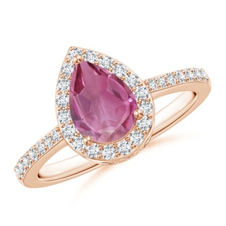 8x6mm AAA Pear Pink Tourmaline Ring with Diamond Halo in Rose Gold