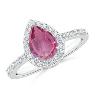 8x6mm AAA Pear Pink Tourmaline Ring with Diamond Halo in White Gold