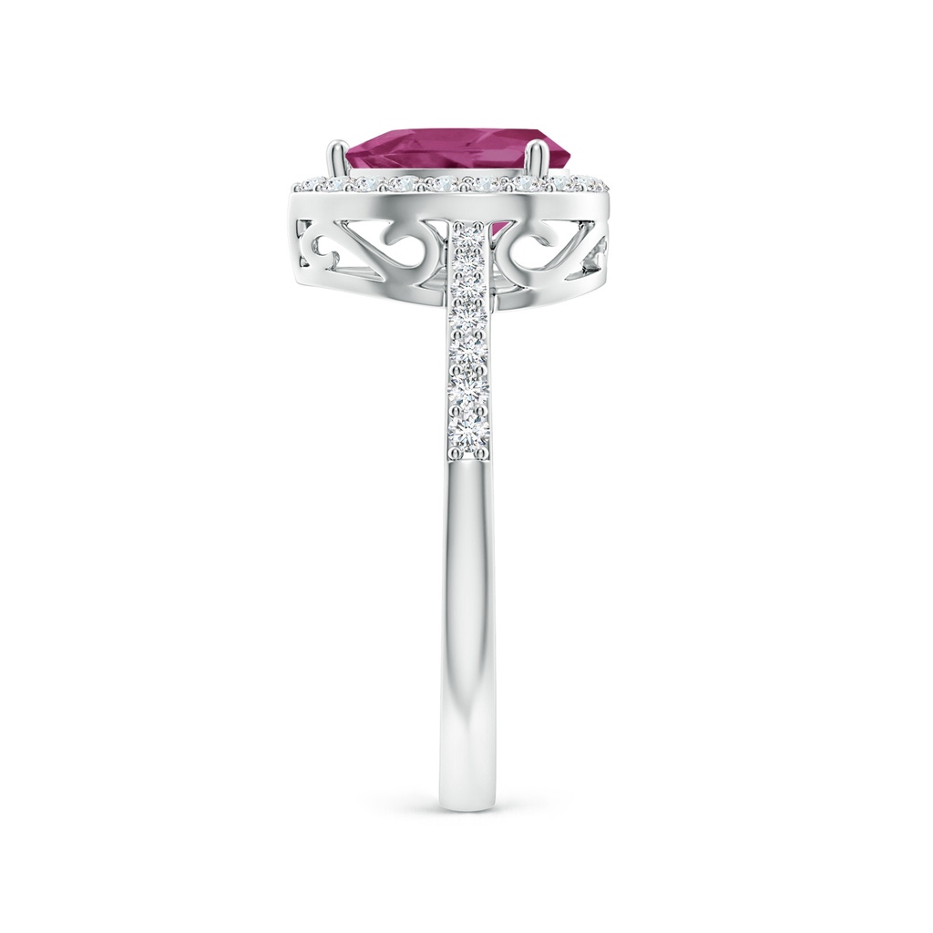 8x6mm AAAA Pear Pink Tourmaline Ring with Diamond Halo in P950 Platinum Side-2