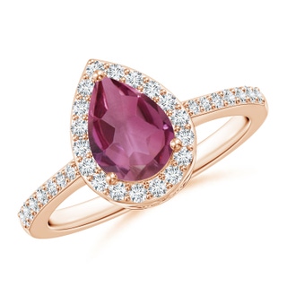 8x6mm AAAA Pear Pink Tourmaline Ring with Diamond Halo in Rose Gold