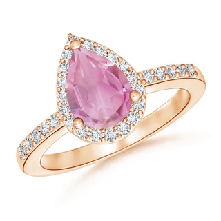 9x6mm A Pear Pink Tourmaline Ring with Diamond Halo in 10K Rose Gold
