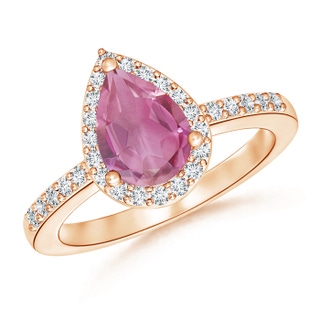 9x6mm AA Pear Pink Tourmaline Ring with Diamond Halo in 10K Rose Gold