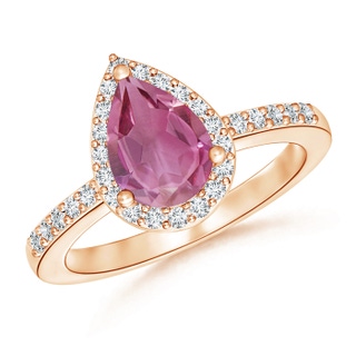 9x6mm AAA Pear Pink Tourmaline Ring with Diamond Halo in 10K Rose Gold