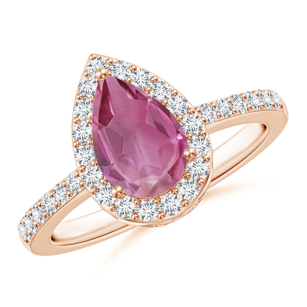 9x6mm AAA Pear Pink Tourmaline Ring with Diamond Halo in Rose Gold