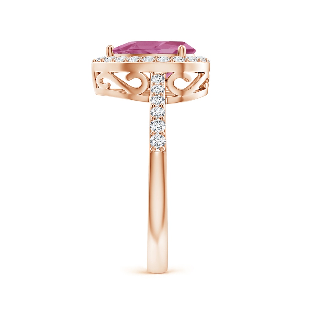 9x6mm AAA Pear Pink Tourmaline Ring with Diamond Halo in Rose Gold Side-2