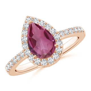 9x6mm AAAA Pear Pink Tourmaline Ring with Diamond Halo in Rose Gold