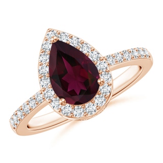 9x6mm A Pear Rhodolite Ring with Diamond Halo in Rose Gold