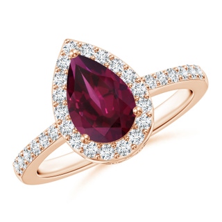 9x6mm AA Pear Rhodolite Ring with Diamond Halo in Rose Gold