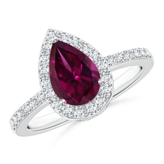 9x6mm AAAA Pear Rhodolite Ring with Diamond Halo in P950 Platinum