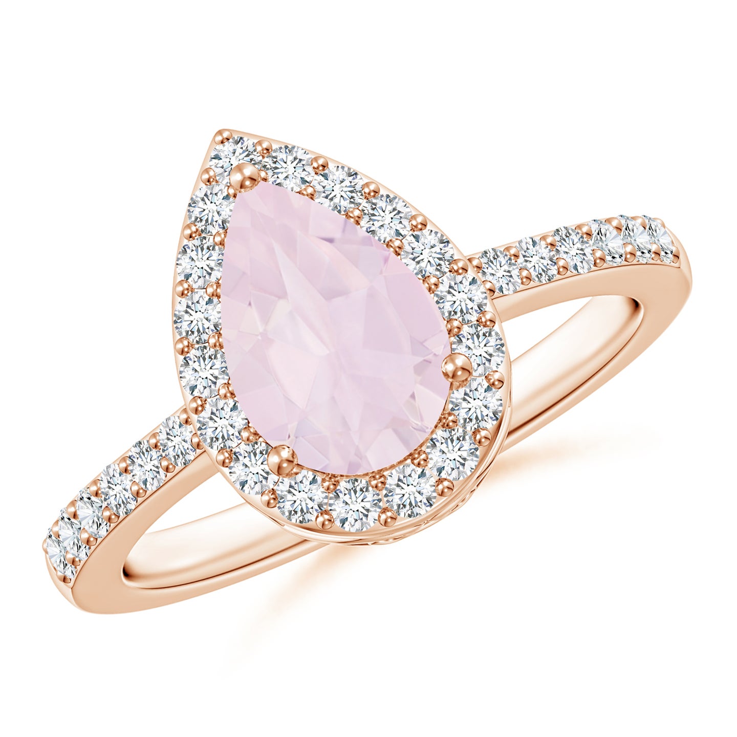 Pear Rose Quartz Ring with Diamond Halo