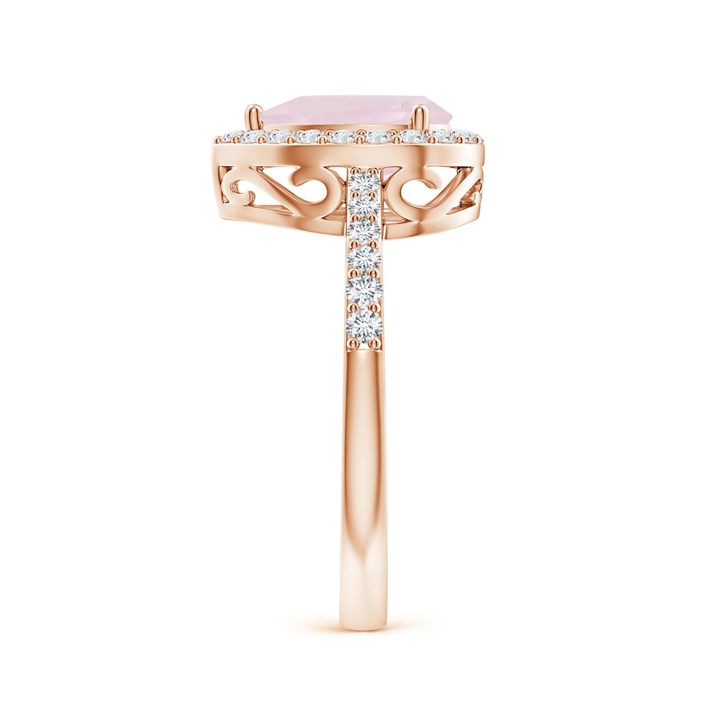 Pear Rose Quartz Ring with Diamond Halo