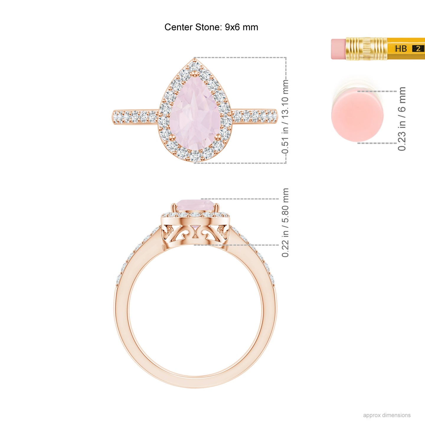 Pear Rose Quartz Ring with Diamond Halo
