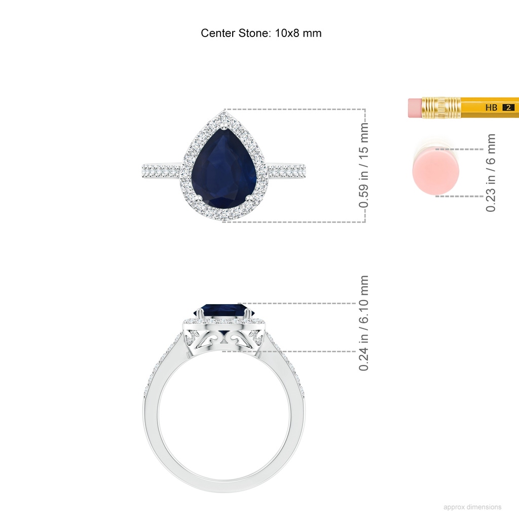 10x8mm A Pear Sapphire Ring with Diamond Halo in P950 Platinum ruler
